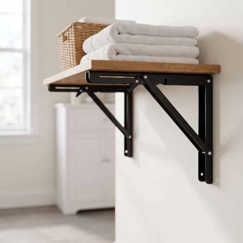 ZOENHOU 4PCS 16 Inch Folding Shelf Brackets, 330lb Max Load Heavy Duty Metal Collapsible Shelf Brackets with Screws, Wal