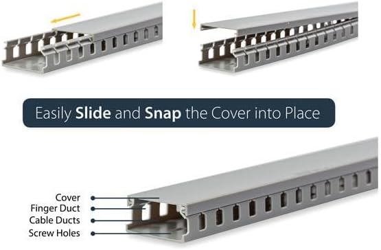StarTech.com 5.6ft Server Rack Cable Management - Customizable 2in x 1in Open Slot Network & Data Finger Duct Wire Raceway Organizer w/ Cover, TAA (AD105X1)