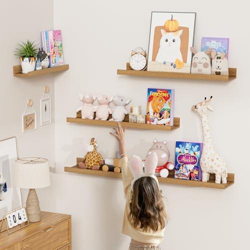 Heimlove Picture Ledge Shelf,24 inch Long Floating Shelves for Wall Set of 4,Picture Shelf with Lip for Wall Decor,Livin