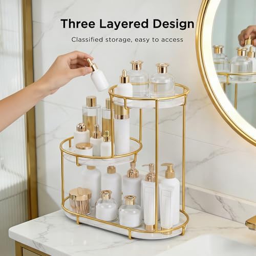 HBlife Makeup Organizer for Vanity, 3 Tier Metal Bathroom Countertop Organizers Skin Care Storage, Bathroom Counter Shel