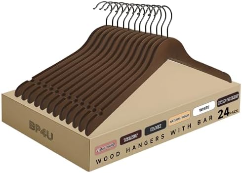 Wooden Top Hangers with 360° Swivel Hook, Walnut, 24-Pack