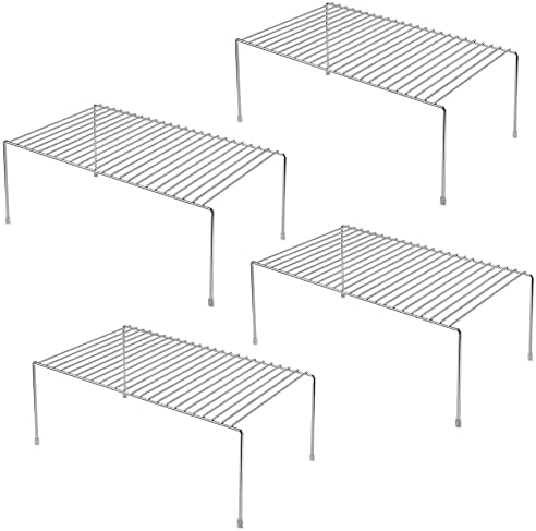 Kitchen Cabinet Shelf Organizer Set of 4, Medium (13 x 9.4 inch) Metal Wire Pantry Storage Shelves, Dish Plate Racks for