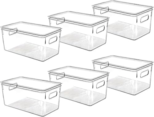 Clear Plastic Storage Bins with Lids, Perfect for Kitchen Organization or Pantry Organization and Storage, Stackable Fri
