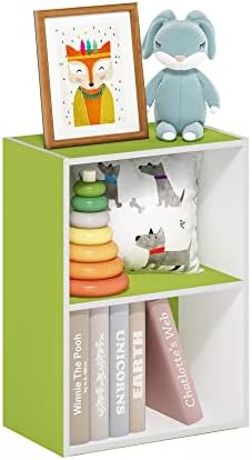 Furinno LUDER 2-Tier Book Shelf, Open Shelves Bookshelf, Green/White