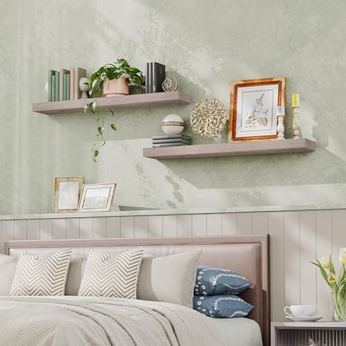 HOOBRO Floating Shelves for Wall, Wall Mounted Shelf Set of 2, 47.2" Hanging Shelf with Invisible Brackets, for Wall Dec