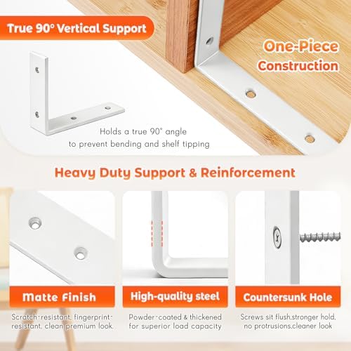 Shelf Bracket 6 Pack 14" Lx8 H 5mm Thick Heavy Duty White L Brackets