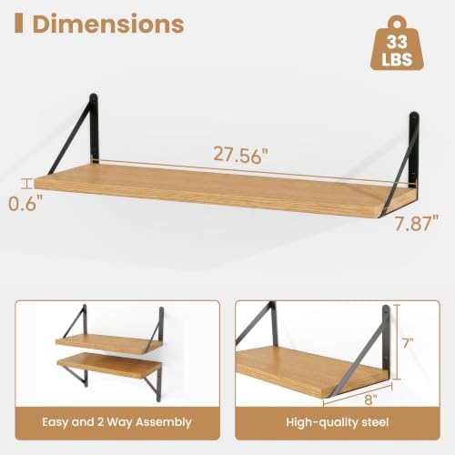 Heimlove Floating Book Shelves for Wall,27.56Inches Long Wall Mounted Bookshelves,Heavy Duty Bracket Shelves for Living 