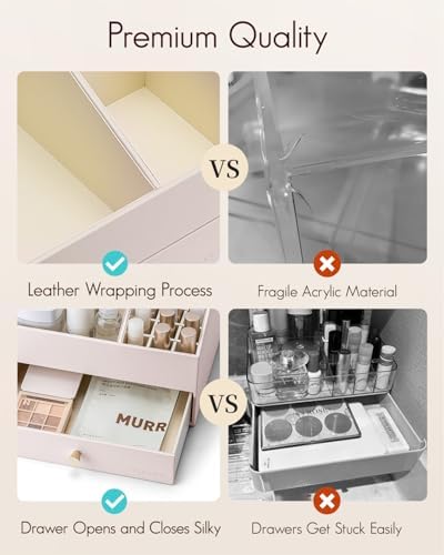 VLANDO 2-Layer Vanity Organizer with Drawers for Vanity,Apricot White