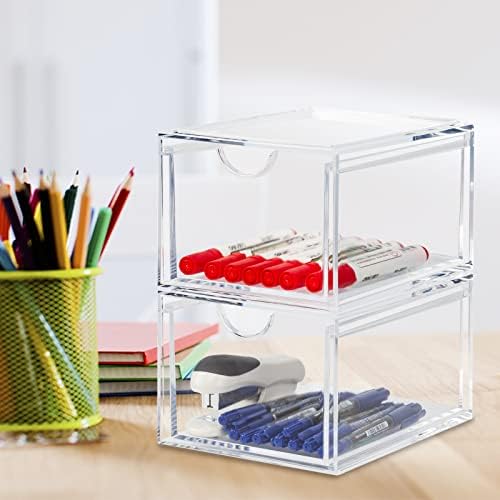 CECOLIC 2 Pack Stackable Cosmetic Organizer Drawers, Clear Acrylic Makeup Storage Organizer Box, Plastic Storage Bins Va