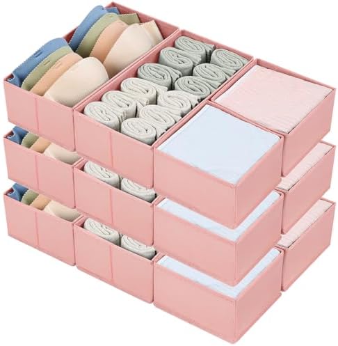 DIMJ Drawer Organizers - Set of 12 Fabric Closet Organizers and Storage, Drawer Dividers for Baby Clothes, Socks, Belt, 