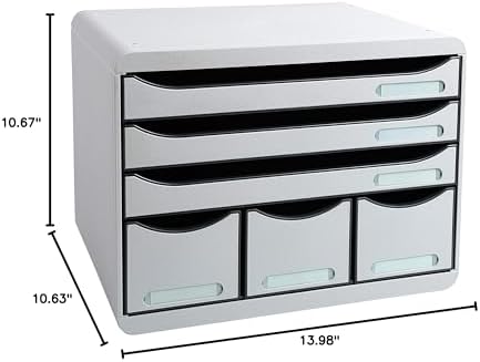 Exacompta - Store-Box Office Plus - 6 Drawer Set - 270 x 355 x 271mm, 3 A4+ Drawers + 3 Accessory Drawers, Stackable, Light Grey
