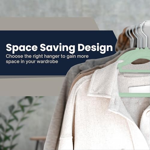 Velvet Hangers 20 Pack - Non-Slip Clothes Hangers with 360° Swivel Hook & Tie Organisers, Slim, Space-Saving Closet Hangers for Coats, Suits & Dresses - Wardrobe Organiser (Mint Green)