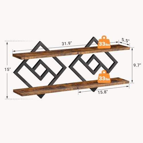 ELYKEN Floating Shelves for Wall, Set of 2 Hanging Shelves, Rustic Brown