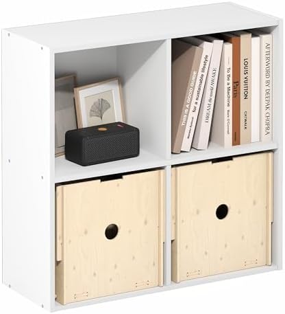 Furinno LUDER Book Shelf, 4-Cube Bookshelf, Bookcase with Open Shelves, 9.5 x 24.6 x 23.7, for Living Room, Bedroom, Hom