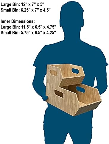 MobileVision Bamboo Storage Bins for Pantry & Kitchen Cabinet Organizer Multi-Purpose 2 PC Stackable Set for Canned Good