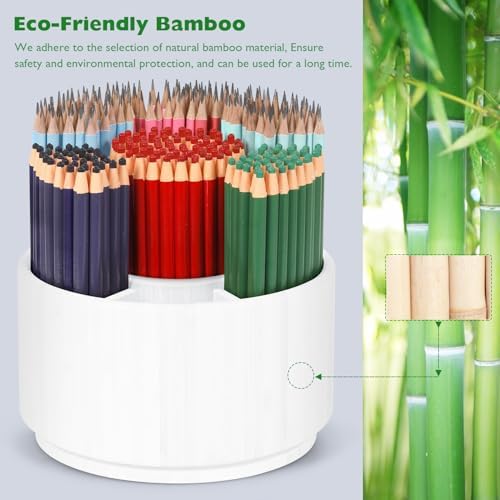 Bamboo Rotating Round Art Supply Organizer, Pencil Holder Desk Organizer