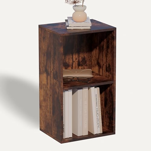 2 Cube Storage Organizer, Small Cube Shelf, Wooden Short Bookshelf Brown