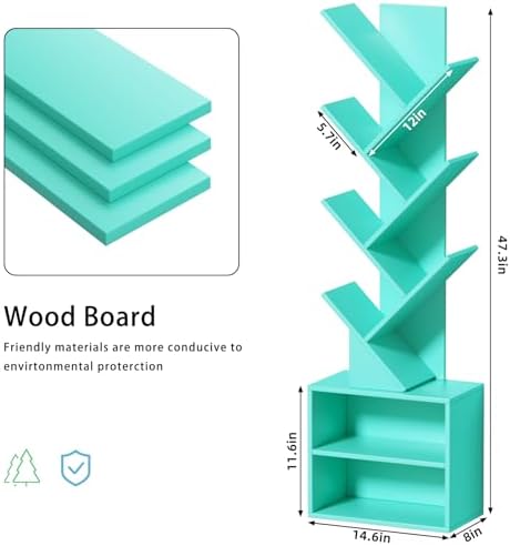 SHEEPAM 10-Tier Tree Bookshelf Floor Standing Narrow Space Storage Bookcase
