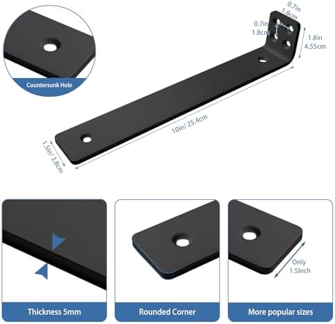 Shelf Brackets 10 inch, Heavy Duty Shelf Bracket 6 Pack L Brackets Black Metal Wall Bracket for Shelves Support Bracket 