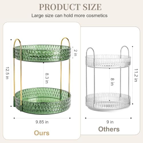 Large Capacity Rotating Makeup Organizer Perfume Stand Holder, 2 Tier Green