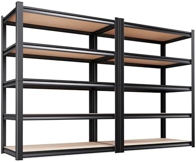 Set of 2 Garage Shelving-2050LBS 5 Tier Storage Shelves,Adjustable Heavy Duty Metal Shelving Unit and Storage Large Rack