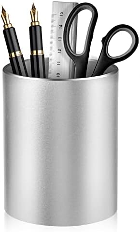 Desktop Pen Holder and Pencil Holder, Metal Desktop Pen Holder, Makeup Brush Holder, Pencil Cup, Desktop Stationery Storage Box, Suitable for Office and Home Use, 3.9 × 3.14 inches (Silver)