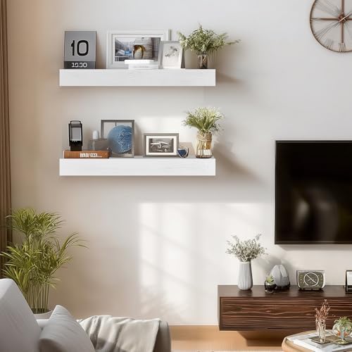 Floating Shelves, 17 Inch Wall Mounted Shelves, Set of 2, White