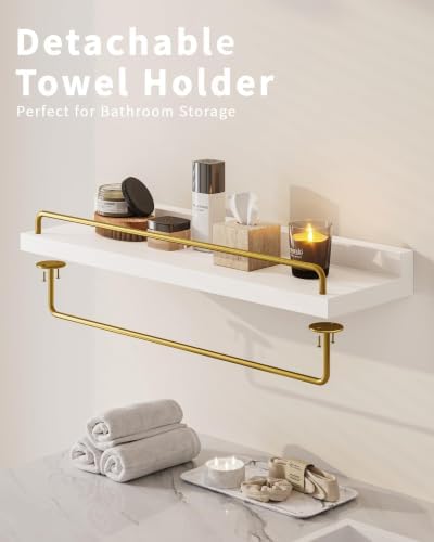 Seocry Bathroom Shelves, Wall Shelf Set of 3, Floating Shelves, Shelves for Room Wall, Bathroom Decor (White Gold, 15.7 