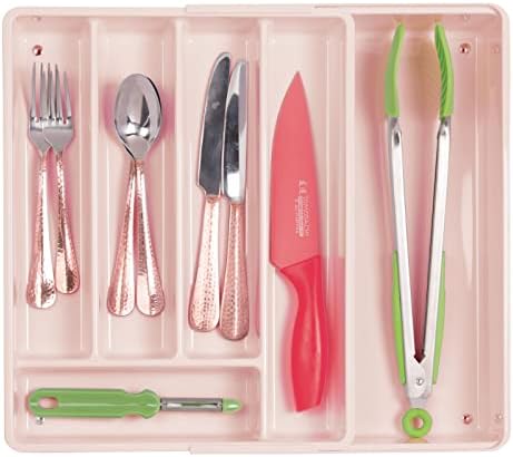 mDesign Adjustable, Expandable Plastic Kitchen Cabinet Drawer Storage Organizer Tray - for Storing Organizing Cutlery, S