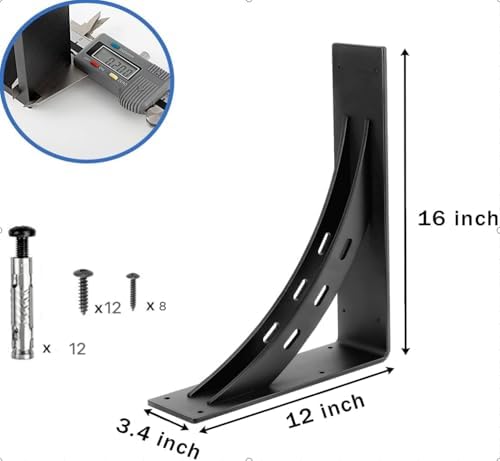 16 inch x 12 inch Heavy Duty Shelf Brackets , Metal Mantel Brackets (Set of 2) Fireplace Mantel Brackets - Countertop Su