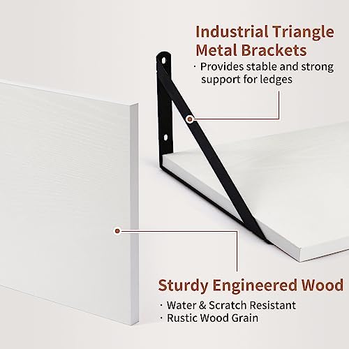 Axeman Deep Floating Shelves - 16 Inch Wide x 12 Inch Deep White Wall Shelves Set of 2-12 Inch Deep White Wood Shelves f