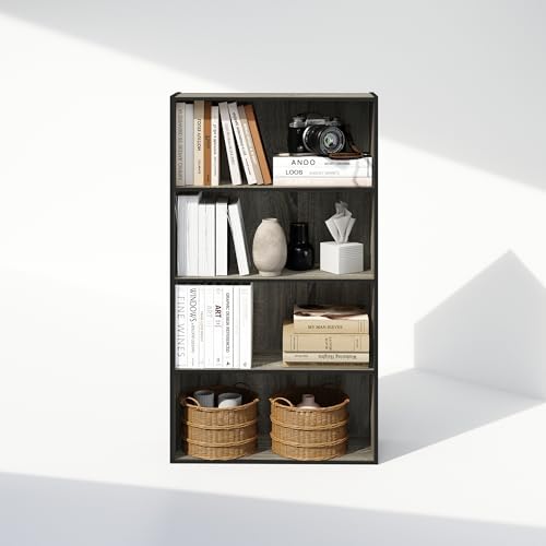 Furinno Simple Book Shelf, 4-Tier Bookshelf, Bookcase with Open Shelf, 9.4 x 23.6 x 41.7, for Living Room, Bedroom, Home