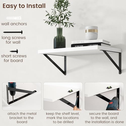 Axeman Deep Floating Shelves - 20 Inch White Floating Shelves Set of 2-12 Inch Deep Wood Wall Shelves for Living Room Ba