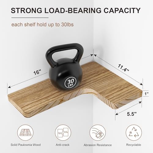 fuqing Floating Corner Shelves, Wall Shelf Set of 3, Shelves for Wall Storage, Solid Wood Shelves for Storage, Wall Moun