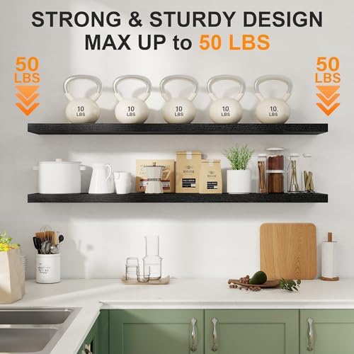 Fun Memories 55 Inch Floating Shelves for Wall 2 Pack Shelves for Bedroom|Kitchen|Bathroom Wall Mounted Rustic Wood Floa
