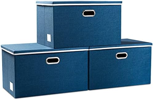 PRANDOM Extra Large Collapsible Storage Bins with Lids [3-Pack] Linen Fabric Foldable Storage Baskets Boxes Organizer Co