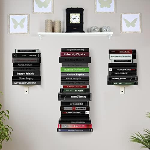 Floating Book Shelves for Wall, 8 Tier Invisible Floating Bookshelf, Vertical Spine Book Tower, Wall Mounted & Space Sav