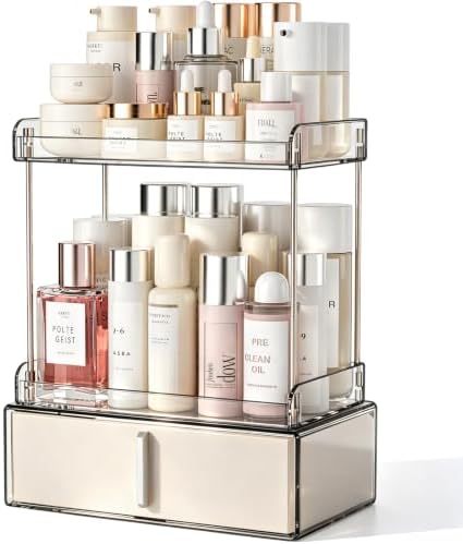 Pajiriona Makeup Organizer,Skincare Organizer for Vanity,2-Tier Large Capacity Cosmetic Storage Box for bathroom organiz