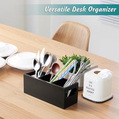 DRASTAR Remote Control Holder, Wood TV Remote Holder, Remote Storage Caddy, Remote Control Organizer (Black, 3 Slots)
