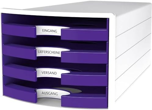 Han Impuls Drawer Box DIN A4/C4 4 Open Drawers White/Trend Colour Purple