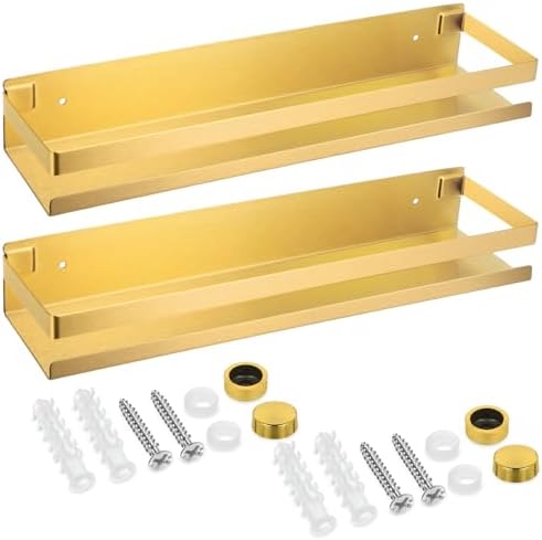 Lallisa 2 Pieces Stainless Steel Shelf Bathroom Shower Floating Shelves Wall Mounted Shower Caddy Basket Shelf Storage O