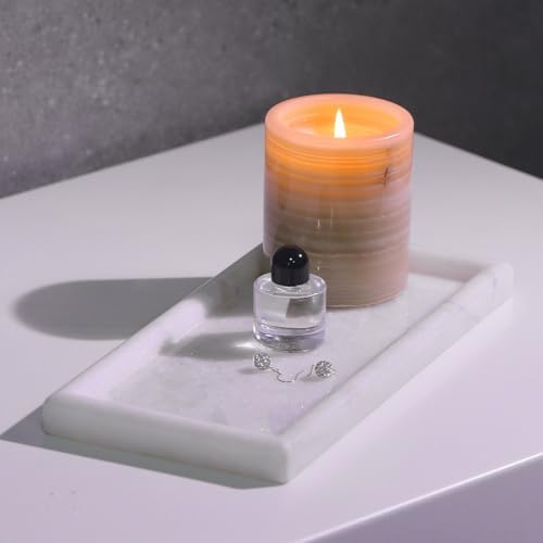 Koville African Natural Marble Tray, 10"x5" Coffee Table Vanity/Decorative Tray for Jewerly, Watch, Perfume Candle Tray 