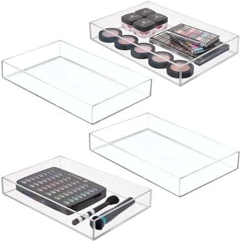 iDesign Makeup Drawer Organizer Tray, Set of 4, Clear