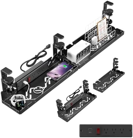CABTE Under Desk Cable Management Tray with Power Outlet