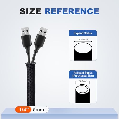 1/4 Inch 8ft Cable Management Loom Sleeve Cord Protector Wire Wrap Cover