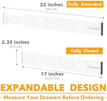 SpaceAid Bamboo Drawer Dividers with Inserts and Labels, Kitchen Adjustable Drawer Organizers, Expandable Organization for Home, Office, Dressers, 10 Dividers with 24 Inserts (17"-22" White)