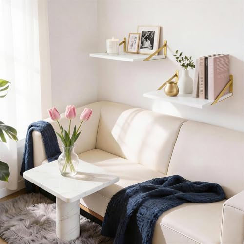 Fixwal 2pcs 11.8 in Deep Floating Shelves for Wall (White, 15.7" L)