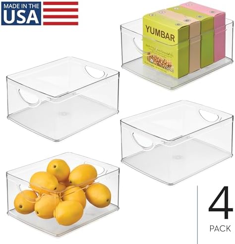 iDesign Plastic Stackable Kitchen Cabinet Storage Bin, Clear, 4-Pack