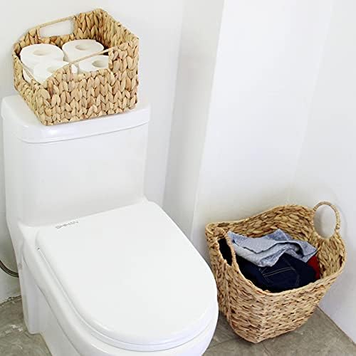 Casaphoria Square Irregular Hyacinth Storage Baskets Natural Hand Woven Water Hyacinth Basket Durable Rectangular Basket