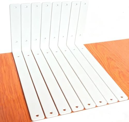 8 Pack - L 14" x H 8" x W1.5, 5mm Thick White L Shelf Bracket, Iron Shelf Brackets, Metal Shelf Brackets, Floating Shelf